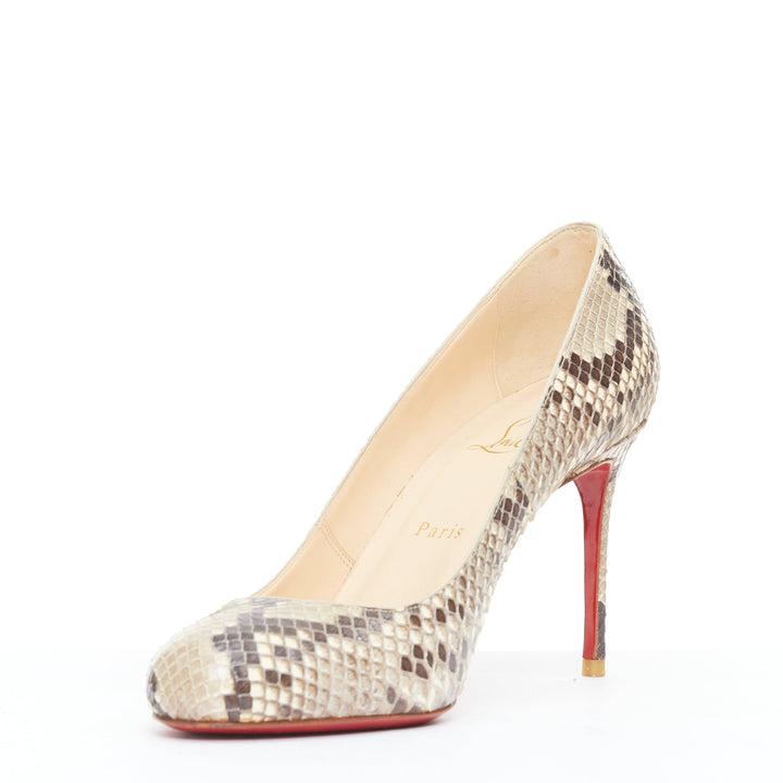 CHRISTIAN LOUBOUTIN Declic natural scaled leather almond toe stiletto pumps EU37.5