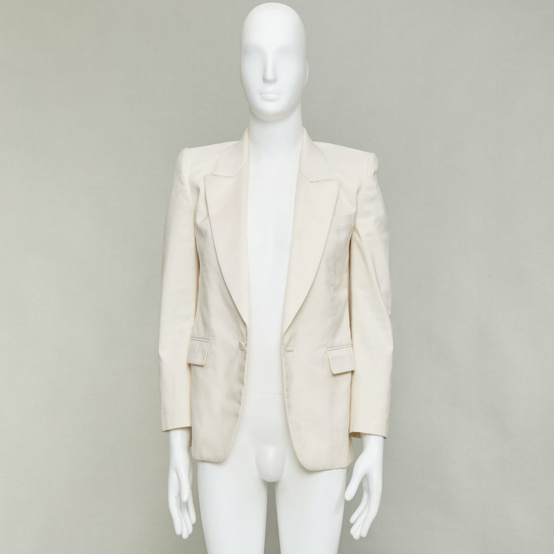SAINT LAURENT 2023 cream multi silk blend satin lapel tuxedo blazer IT44 XS