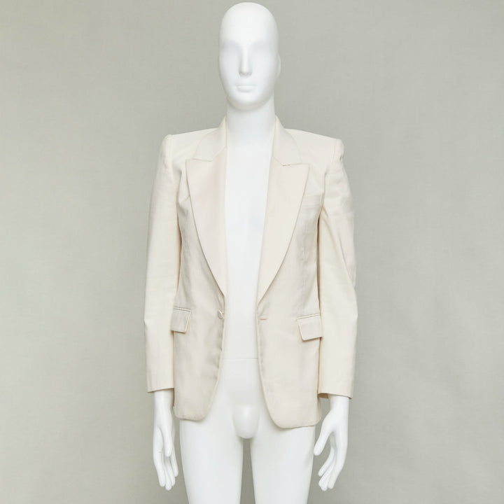 SAINT LAURENT 2023 cream multi silk blend satin lapel tuxedo blazer IT44 XS