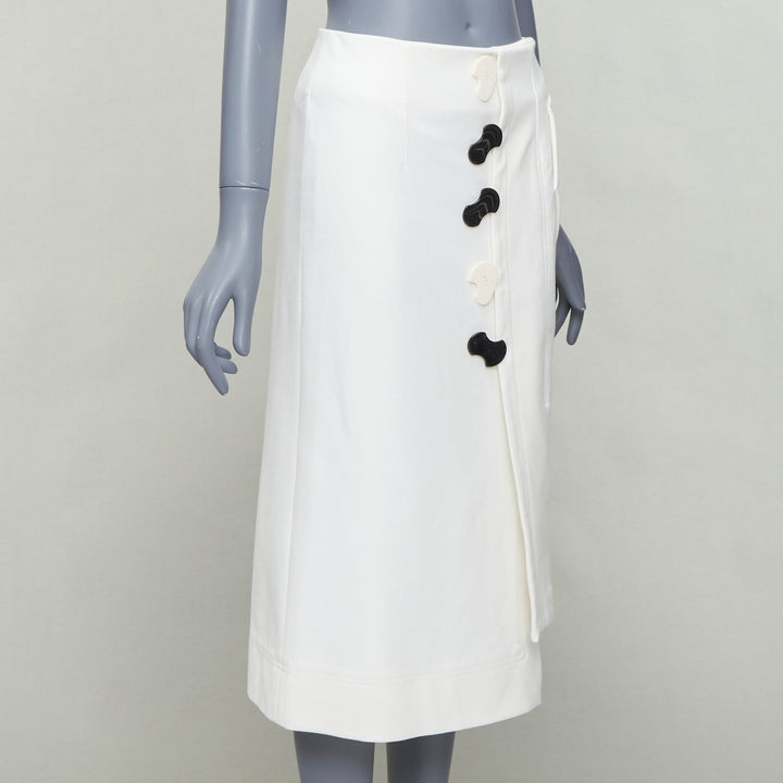 TIBI white structural buttons asymmetric darted pencil skirt US0 XS