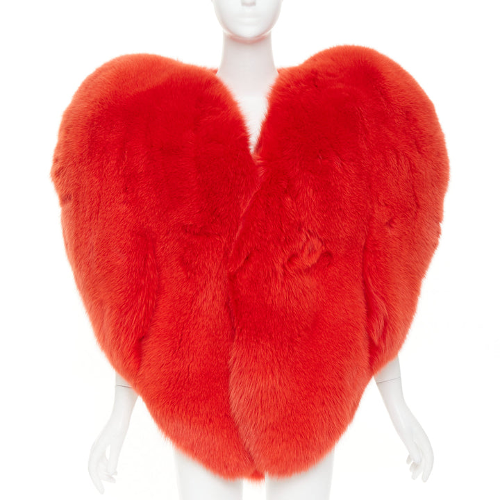 rare SAINT LAURENT 2016 Runway red fox fur heart shaped cape coat Rihanna