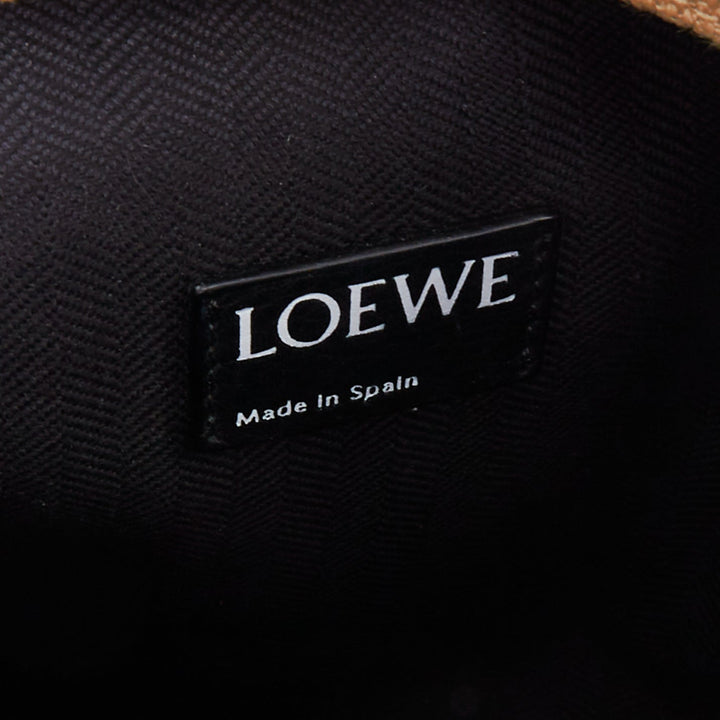 LOEWE T Pouch beige linen canvas gold anagram dark zip slot clutch bag