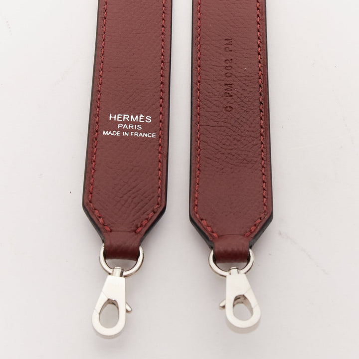 HERMES Sangle 25 brown white woven togo leather silver hardware bag strap