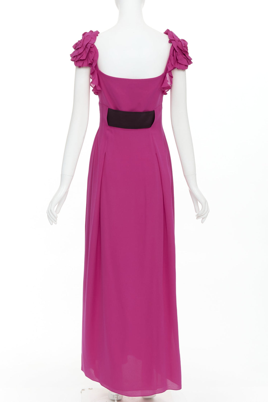 ESCADA Vintage fuchsia pink black silk rose applique midi gown FR34 XS
