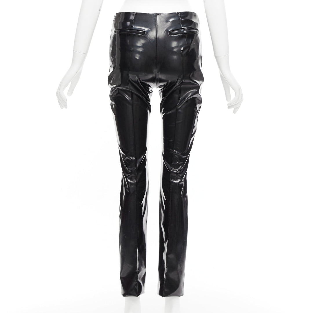 VALENTINO black vinyl pleat front back slit pockets pants S