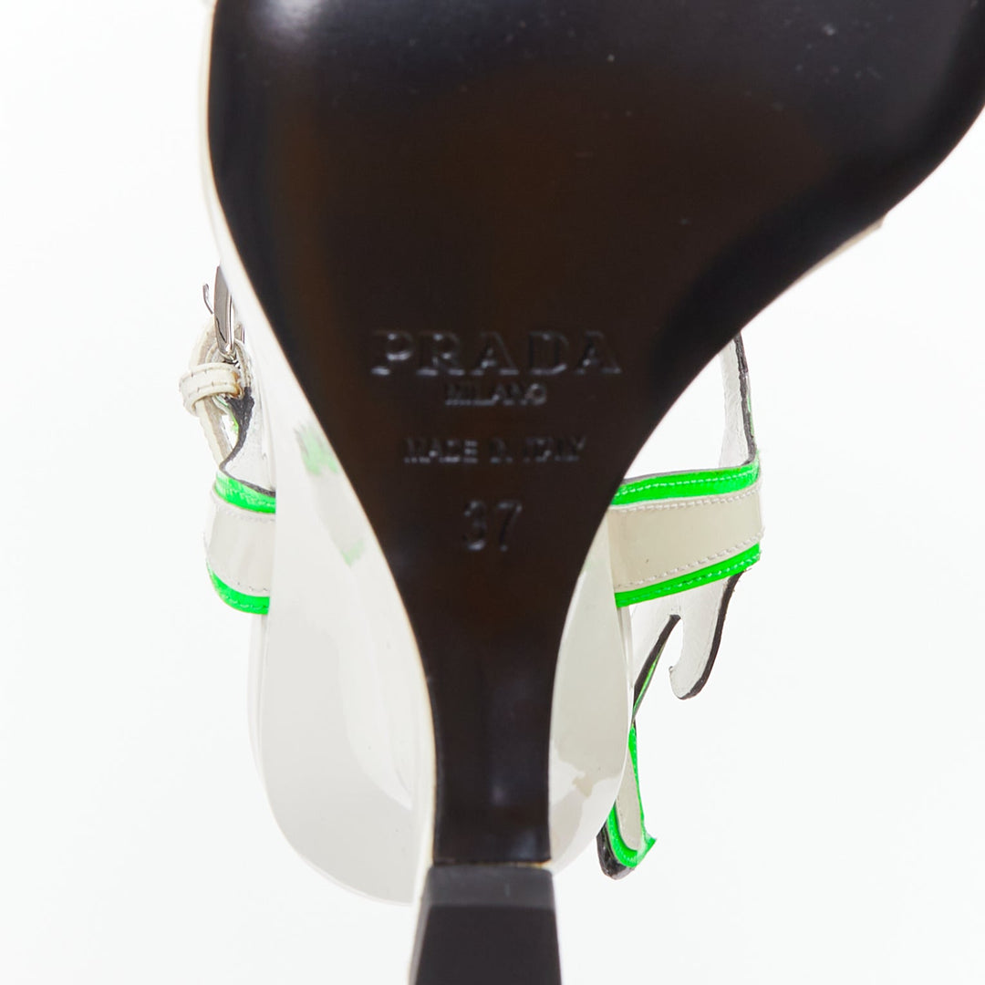 rare PRADA 2018 Flame Wedge white neon green patent Fire heel sandal EU37