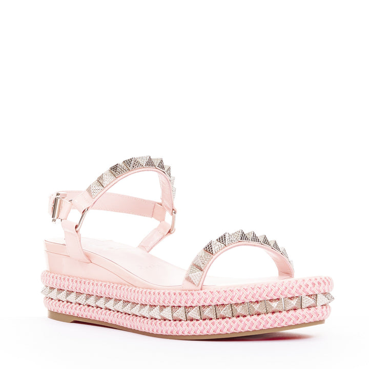 CHRISTIAN LOUBOUTIN Pyraclou 60 poupee pink patent spikes platform wedges EU38