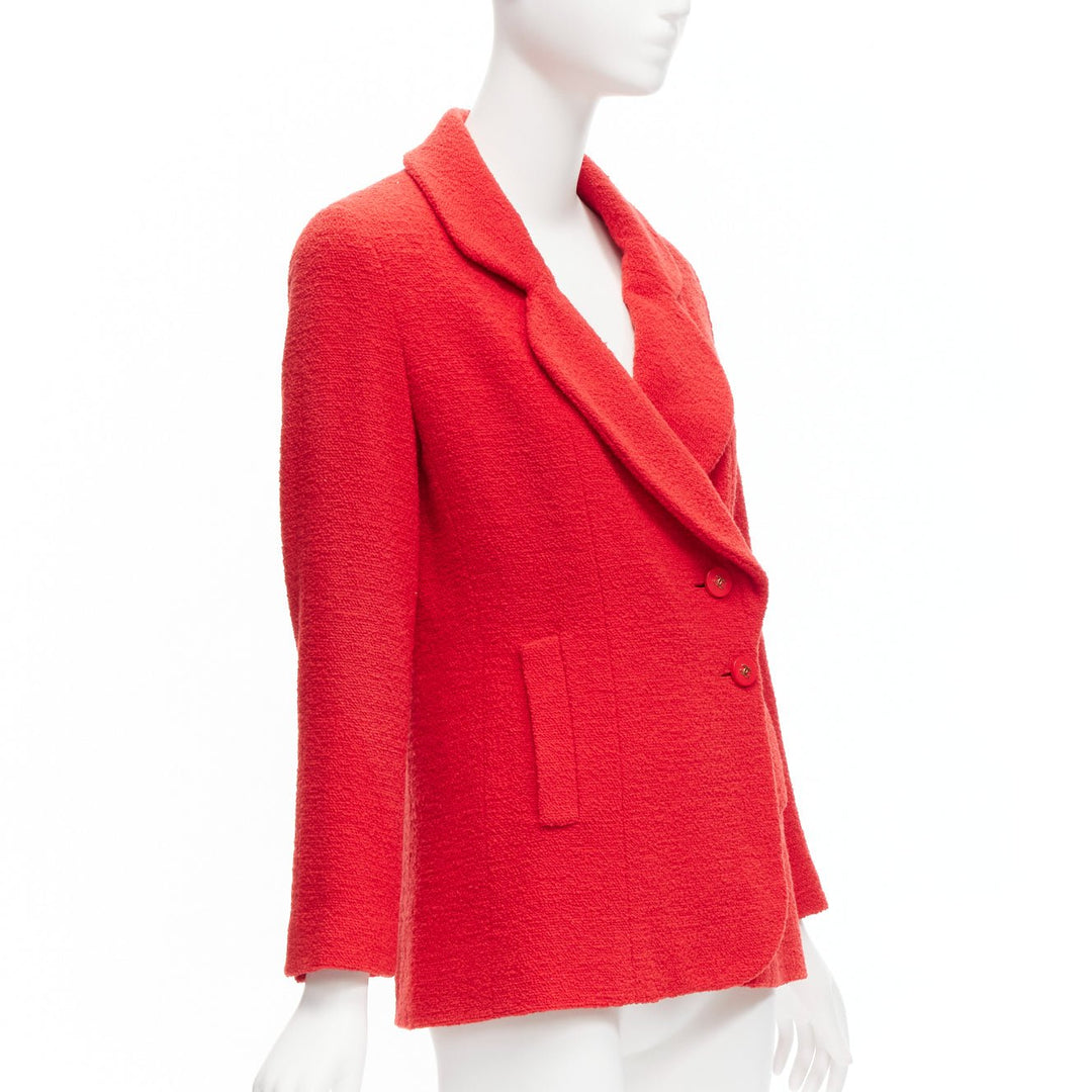 CHANEL 94A Vintage Runway red wool tweed gold CC button jacket FR36 S