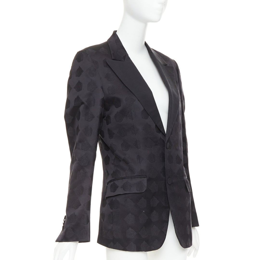GUCCI black silk jacquard Tiger Hollywood applique tuxedo blazer IT44 XS
