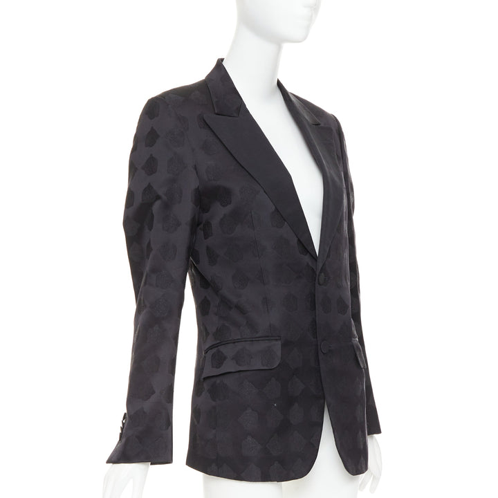 GUCCI black silk jacquard Tiger Hollywood applique tuxedo blazer IT44 XS