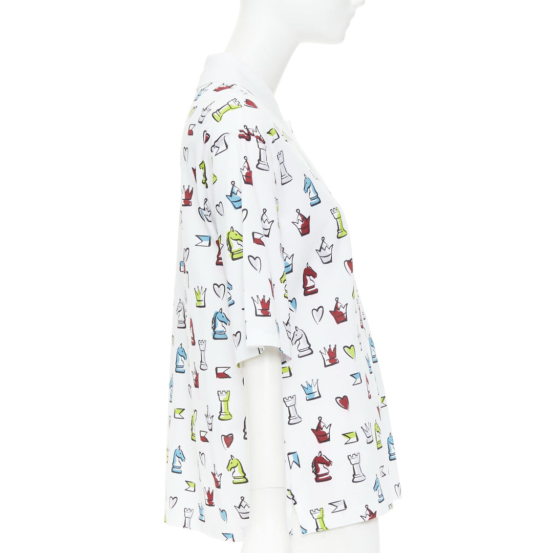 HERMES 2022 white multicolor animal chess print playgrounds cotton polo shirt S