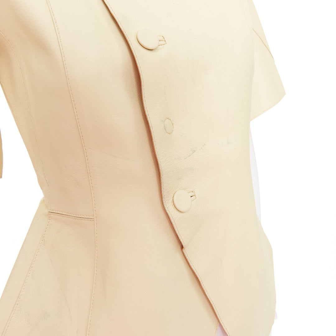 MARNI buttery yellow lamb leather round sleeve peplum asymmetric jacket IT38 XS