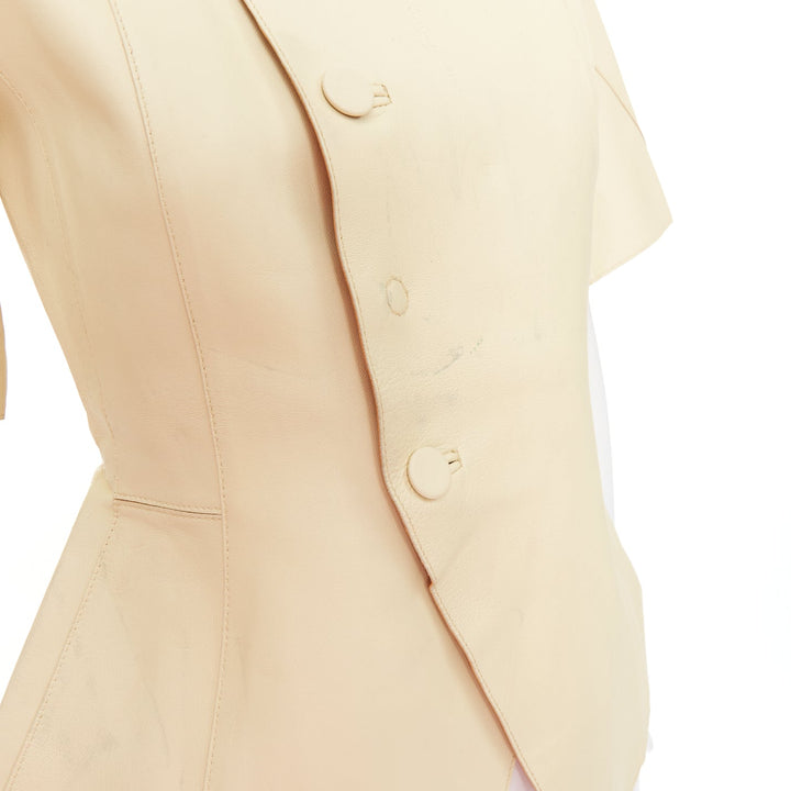 MARNI buttery yellow lamb leather round sleeve peplum asymmetric jacket IT38 XS