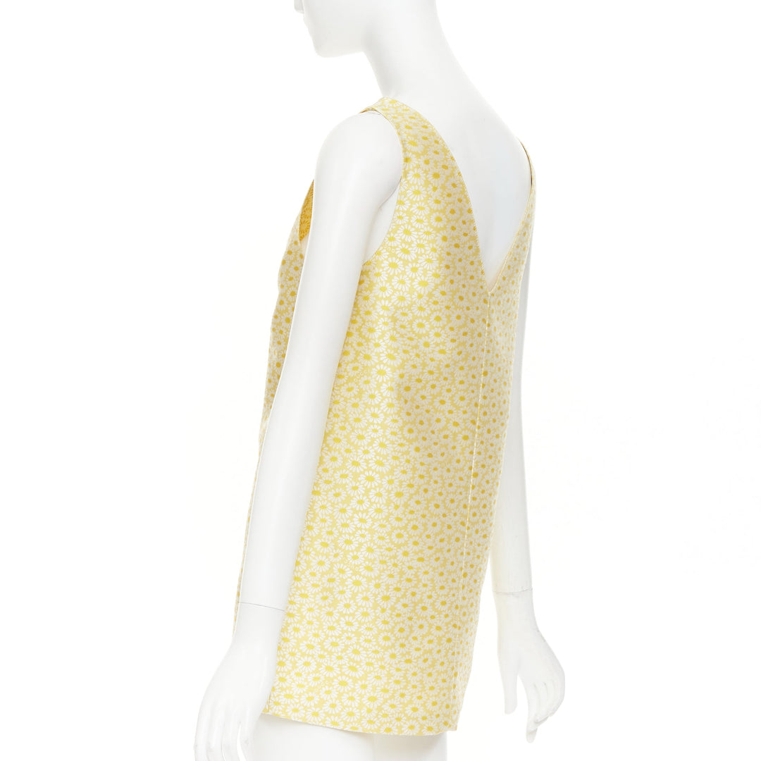 GUCCI 2025 yellow daisy jacquard sleeveless Vneck silk shift mini dress IT36 XXS