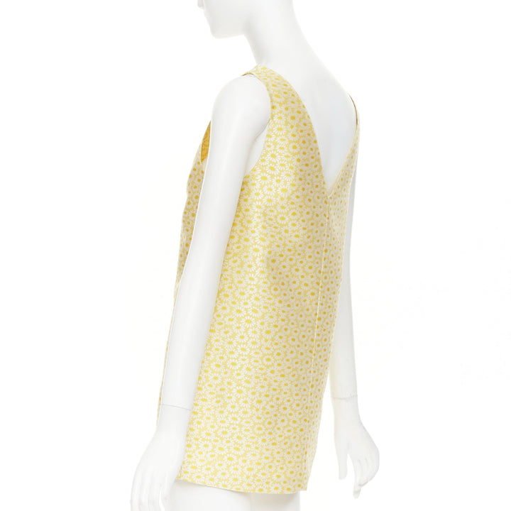 GUCCI 2025 yellow daisy jacquard sleeveless Vneck silk shift mini dress IT36 XXS