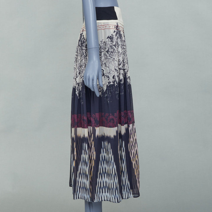 ETRO 2016 multicolored abstract woodcut print silk pleated maxi wrap skirt IT42