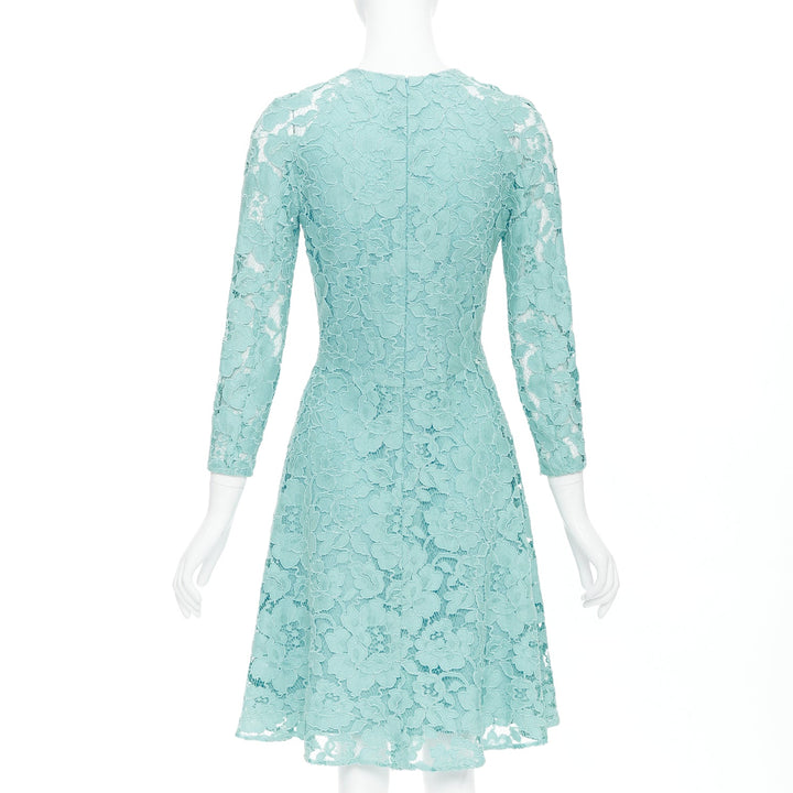 OSCAR DE LA RENTA P16 turquoise green cotton blend floral lace dress US0 XS