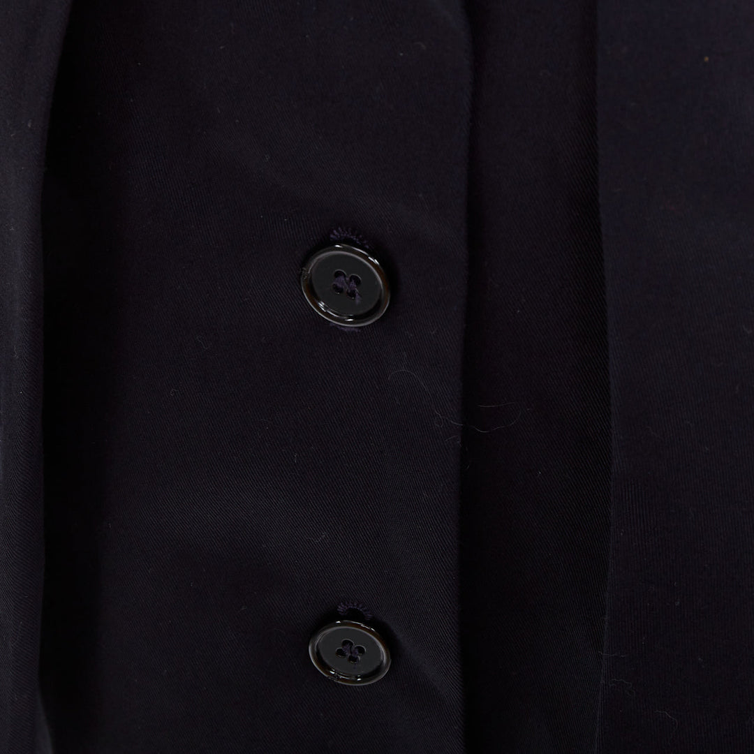 PATOU navy cotton front button box pleat belted flared mini skirt FR38 M