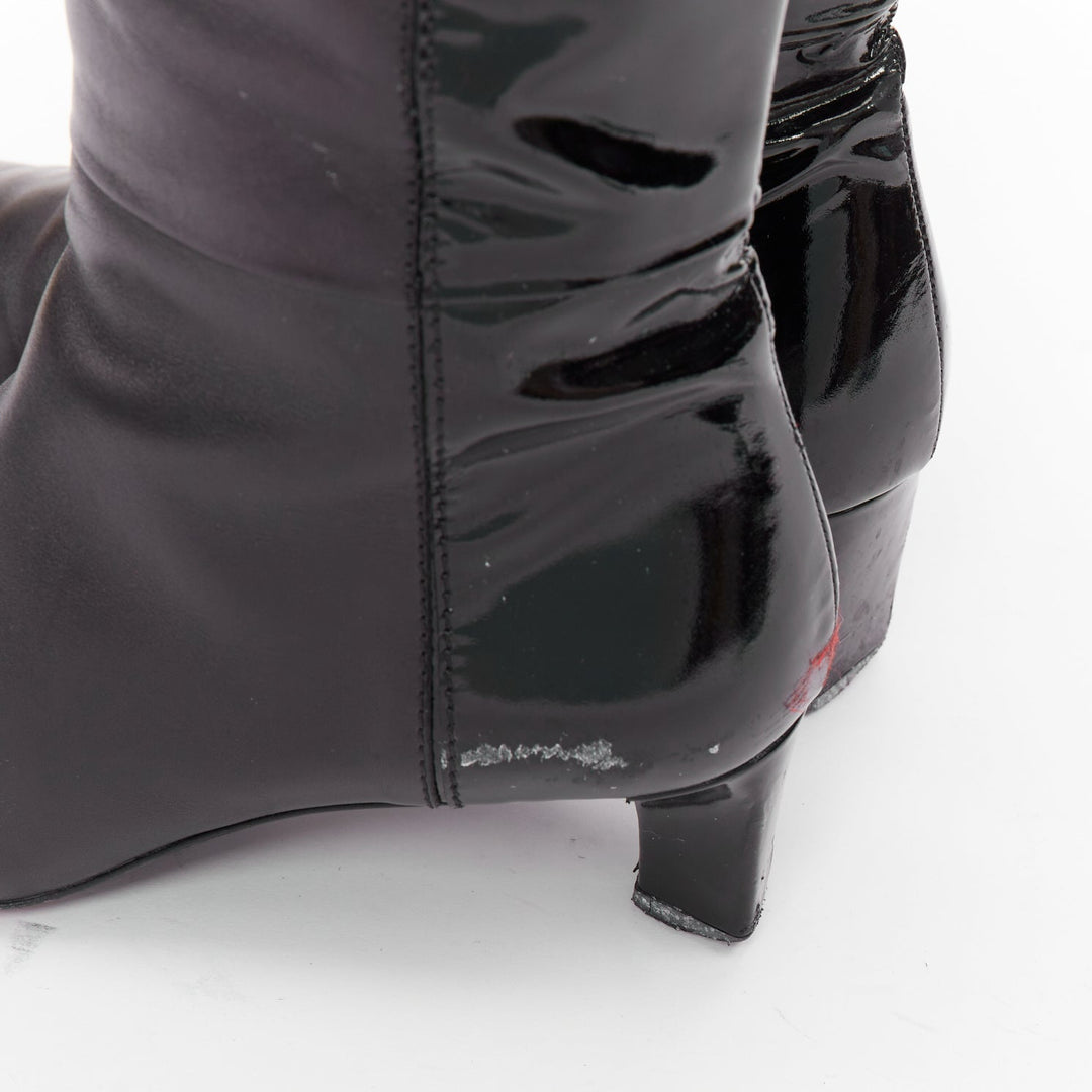 ROGER VIVIER Belle black patent leather split buckle pointy kitten boots EU38