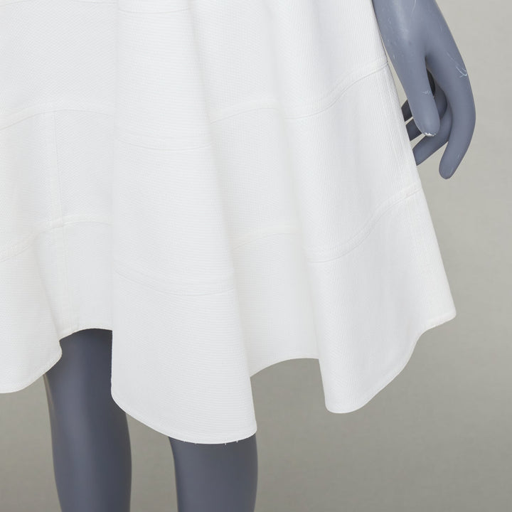 ALAIA 10 CORSO COMO ivory cotton panelled tiered flare knee skirt FR38 M