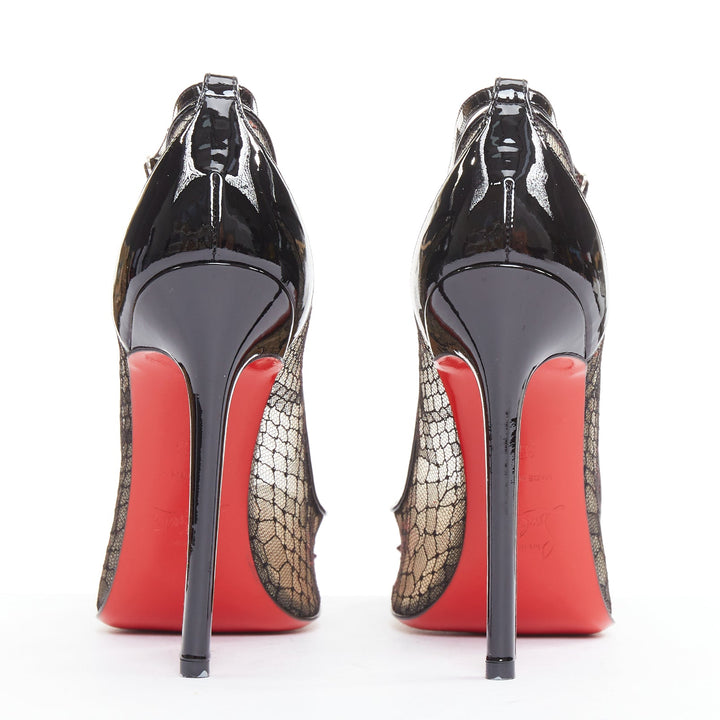 CHRISTIAN LOUBOUTIN Picks &Co Potpourri 120 black lace spike strass pumps EU37.5