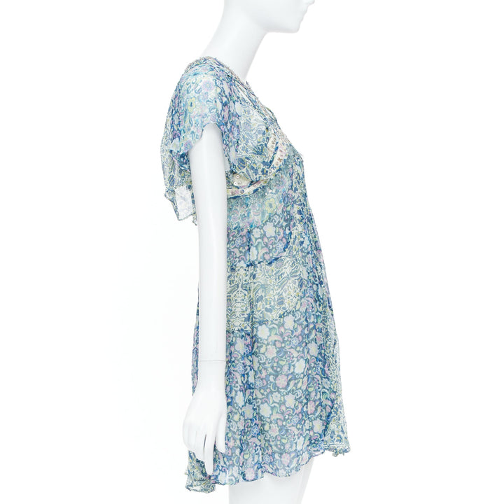 ISABEL MARANT 2023 Runway Odile cutout bead floral print silk dress FR36 S