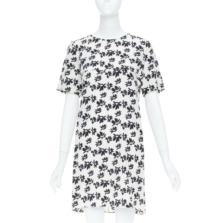 MARNI white black floral print asymmetric panel dress IT42 M
