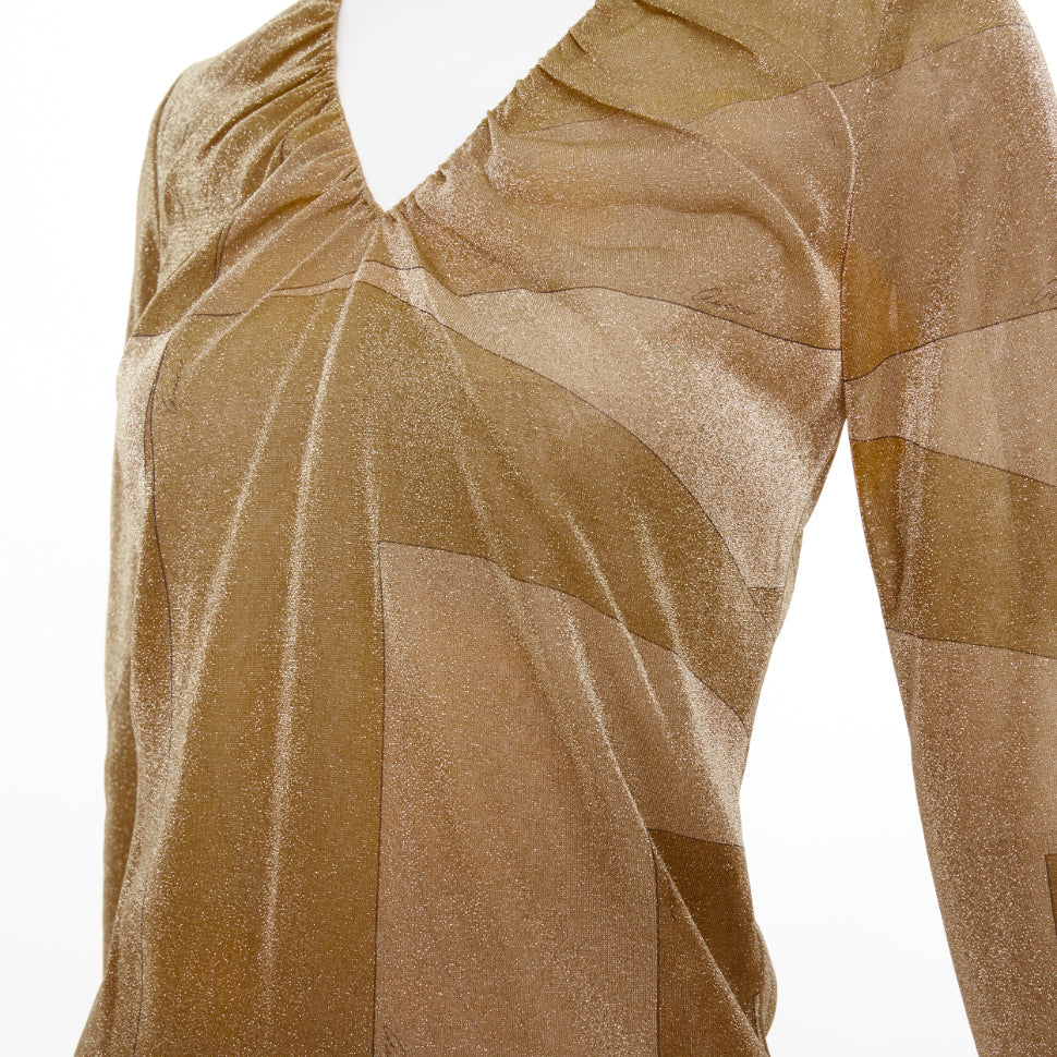 GUCCI 1999 Vintage Tom Ford gold metallic lurex block graphic top IT42 M