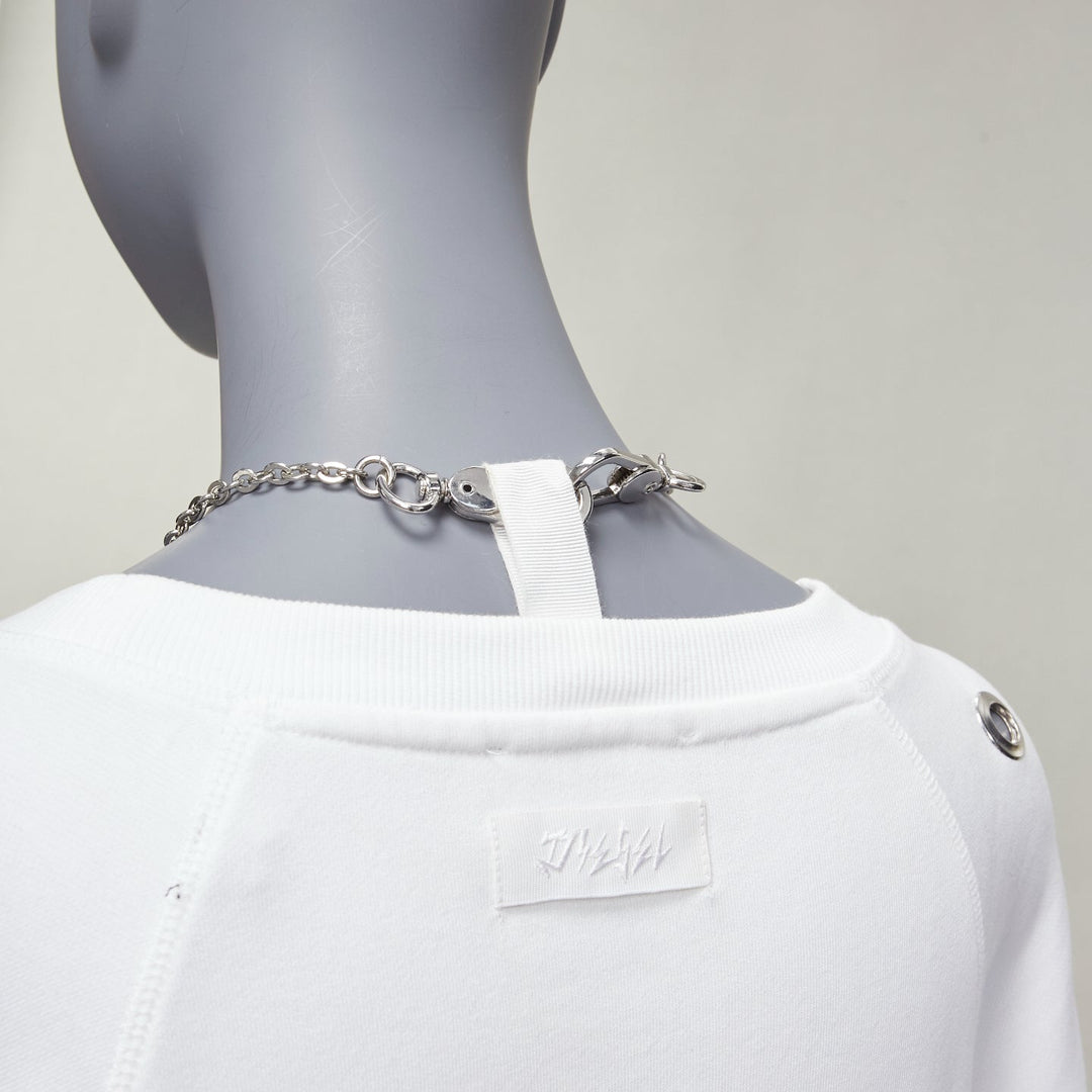 DIESEL Glenn Martens white silver punk chain grommet oversized sweatshirt XS