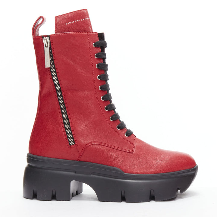 GIUSEPPE ZANOTTI Apocalypse red leather side zip combat boots EU39