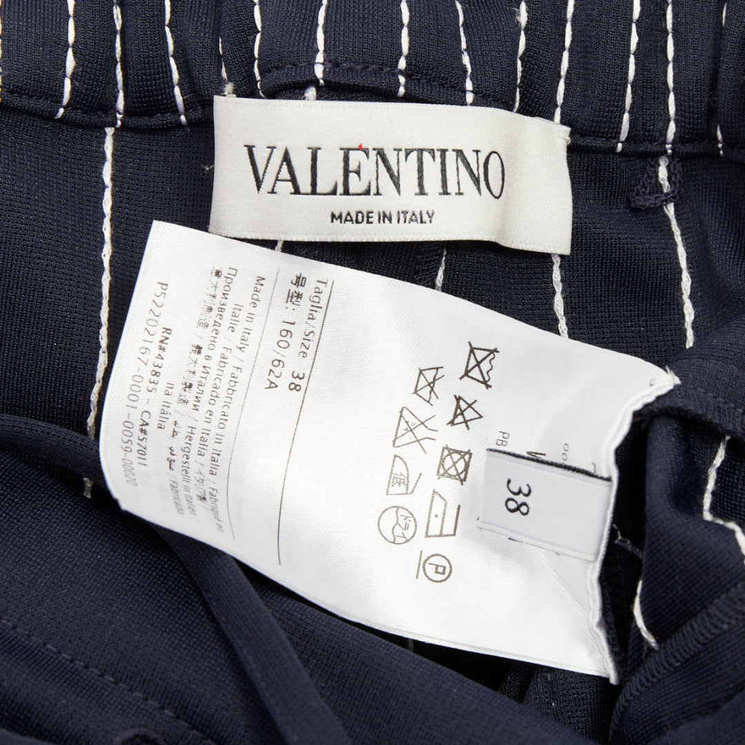 VALENTINO navy white striped topstitch pleated front cropped track pants IT38 XS