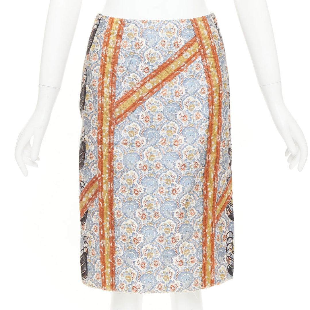 PRADA 2015 paisley oriental border patchwork silk jacquard pencil skirt IT38