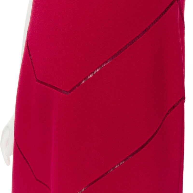 ALAIA red viscose knit geometric lattice seam sleeveless A-line dress FR38 S