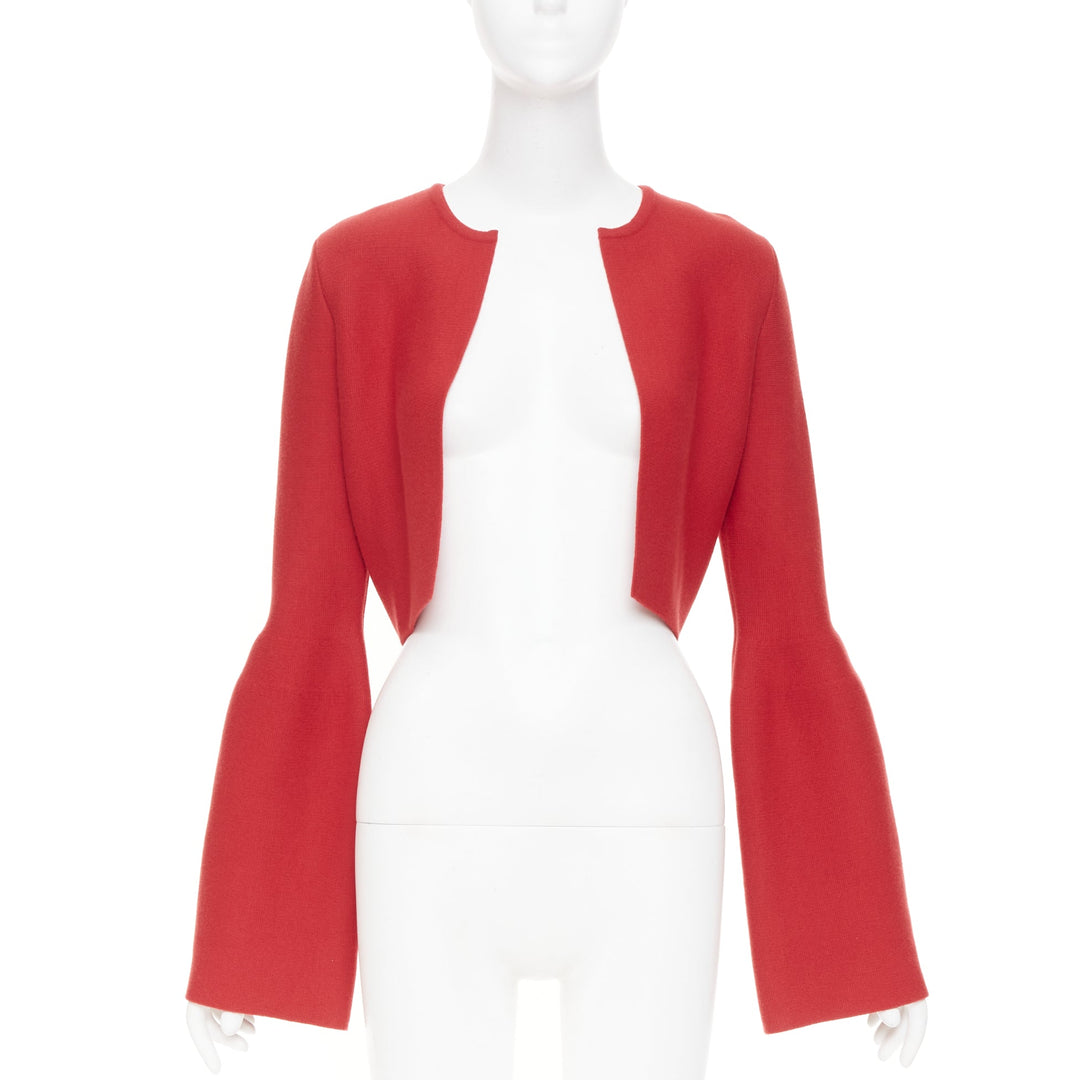 GABRIELA HEARST 2021 Katlin red virgin wool cropped open front shrug cardigan XS