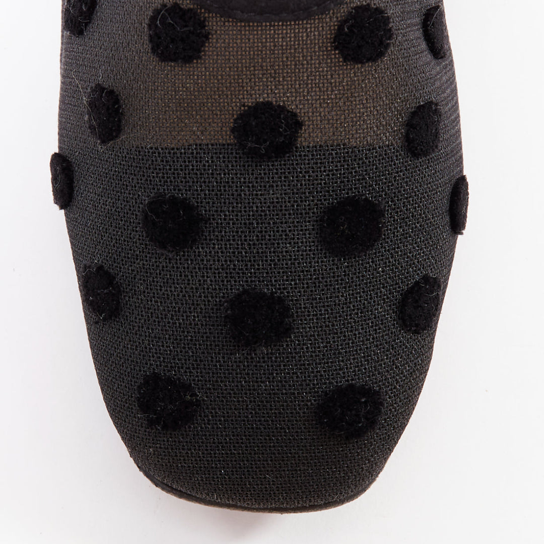 DIOR Naughtily-D black polka dot mesh gold tip ankle boots EU36.5