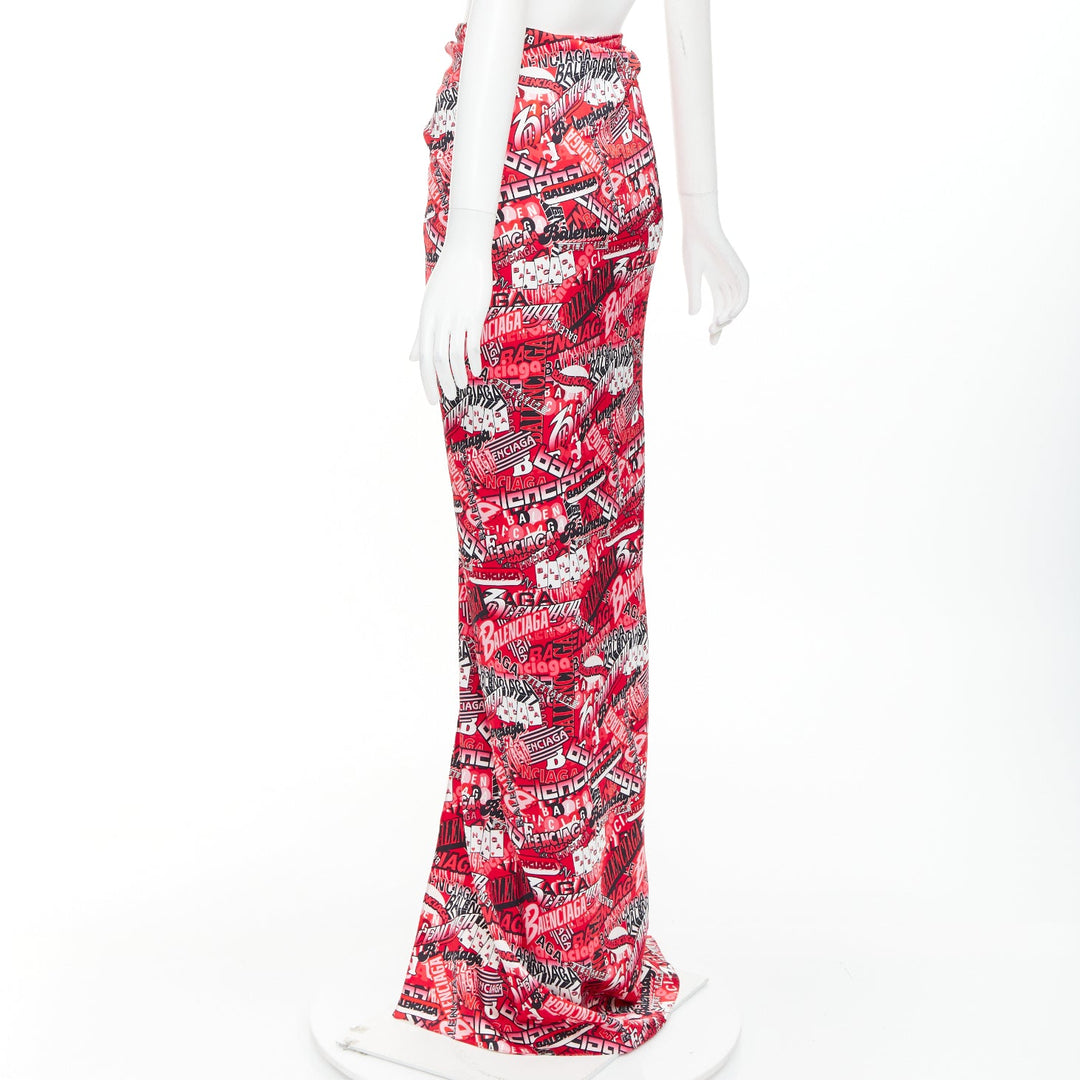 BALENCIAGA Demna 2019 Runway red all collage self tie wrap maxi skirt FR34 XS