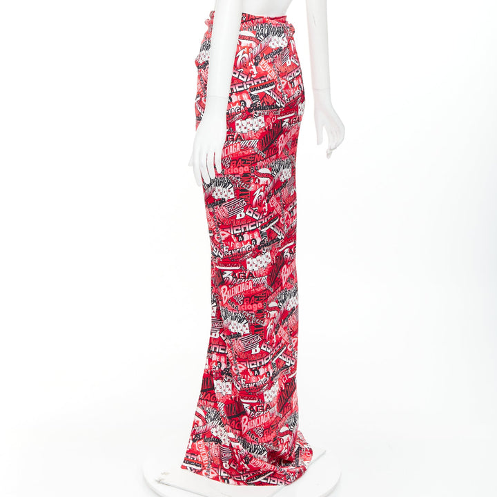 BALENCIAGA Demna 2019 Runway red all collage self tie wrap maxi skirt FR34 XS