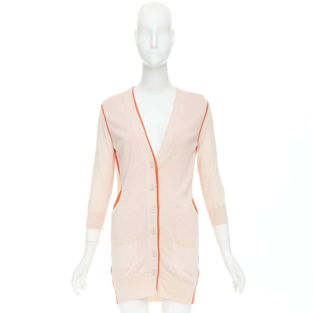 FENDI light pink orange 100% wool trimmed long cardigan IT40 S