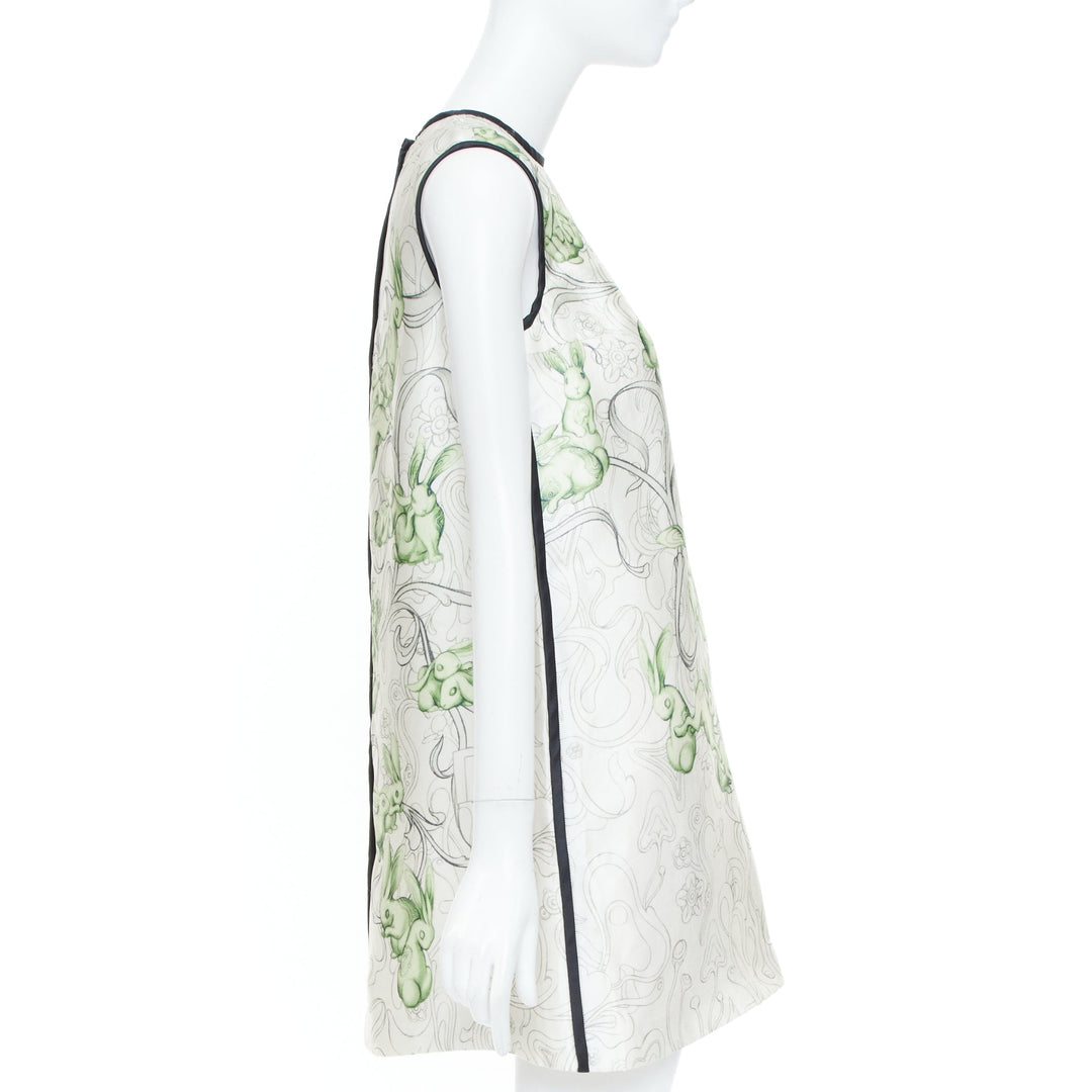 PRADA 2018 Runway James Jean rabbit liberty green silk piping dress IT38 XS