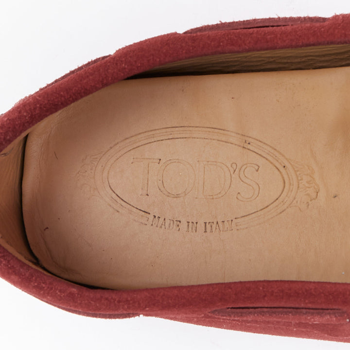 TOD'S Gommino red suede leather dot sole driving loafers UK7 EU41