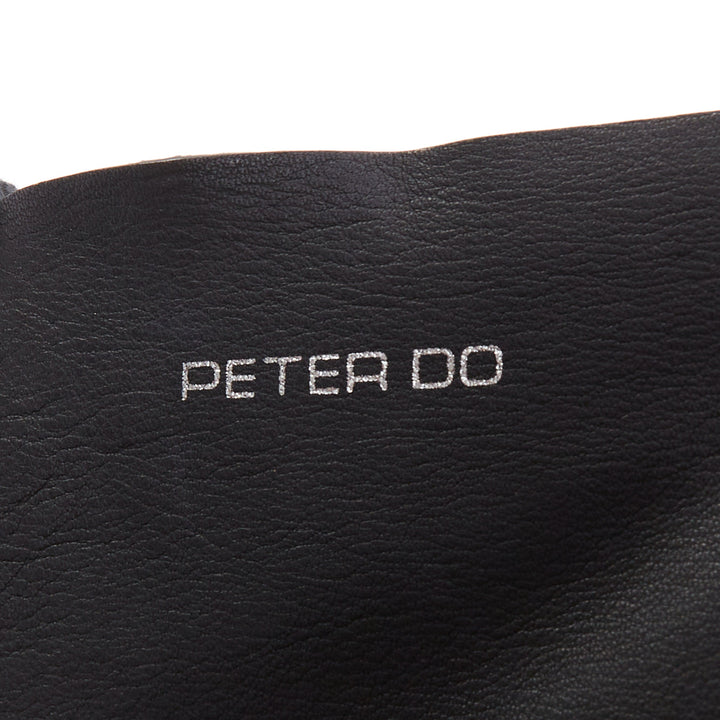 PETER DO black shearling fur supple soft leather white logo shoulder tote bag