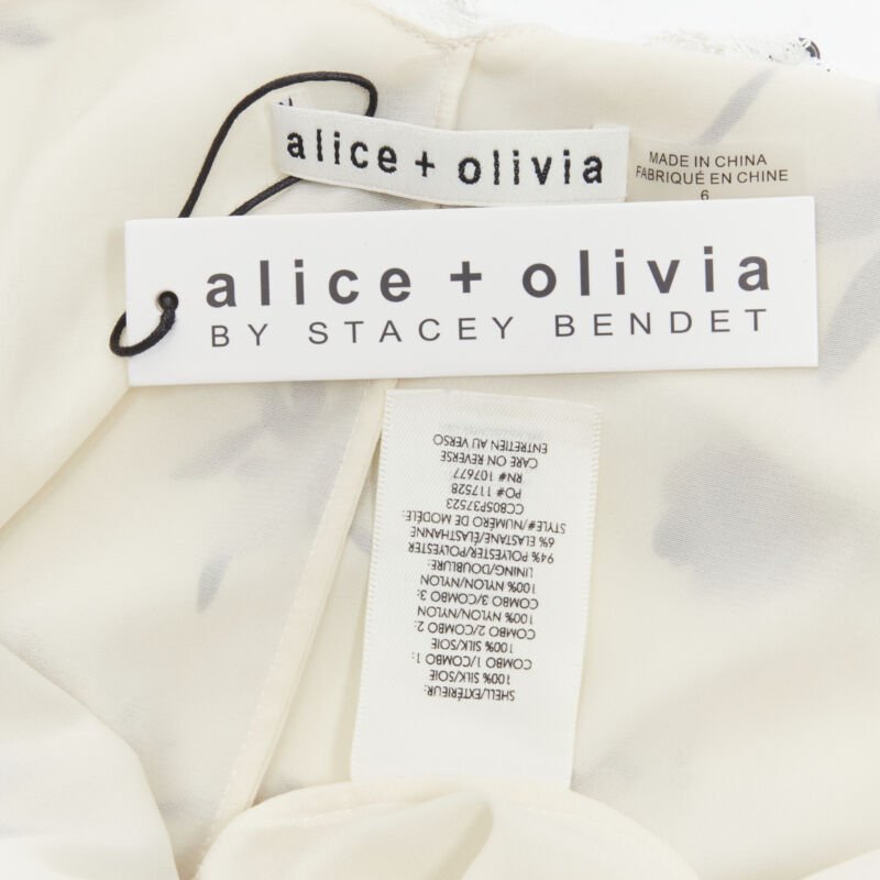 ALICA OLVIA Floral Crown 100% silk printed lace trim ruffle maxi dress US6 M