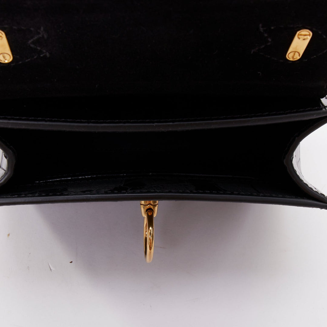 MULBERRY Micro Seaton black embossed cow hide gold turnlock logo crossbody bag