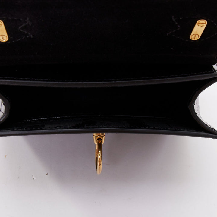 MULBERRY Micro Seaton black embossed cow hide gold turnlock logo crossbody bag