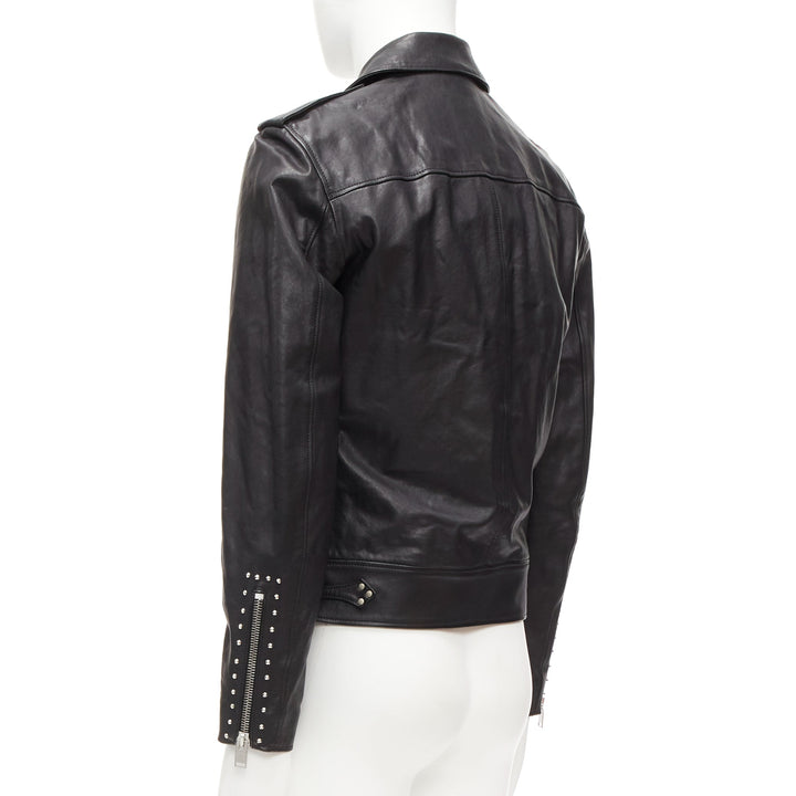 SAINT LAURENT Hedi Slimane 2013 black lambskin leather studded biker FR48 M