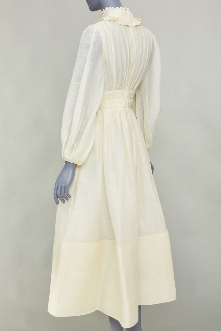 ZIMMERMANN 2021 Luminous ruffle trim cream linen silk midi dress Sz1 S