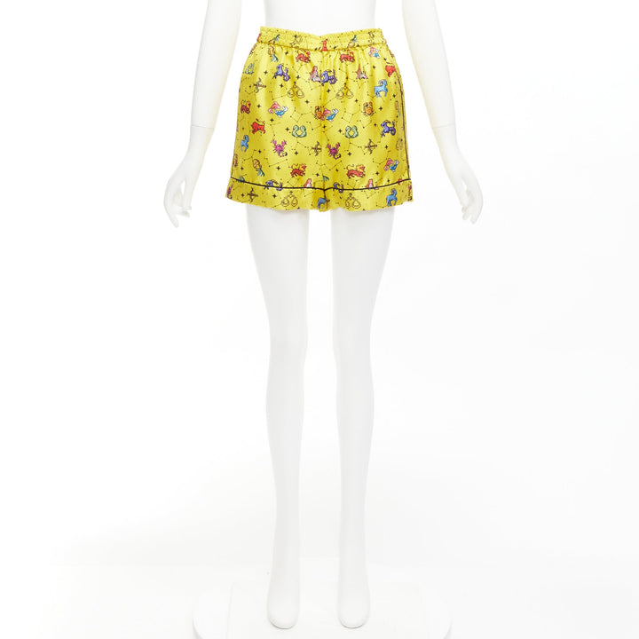 CHRISTIAN DIOR 100% silk Lucky Dior yellow astrology boxer shorts FR32 XXS