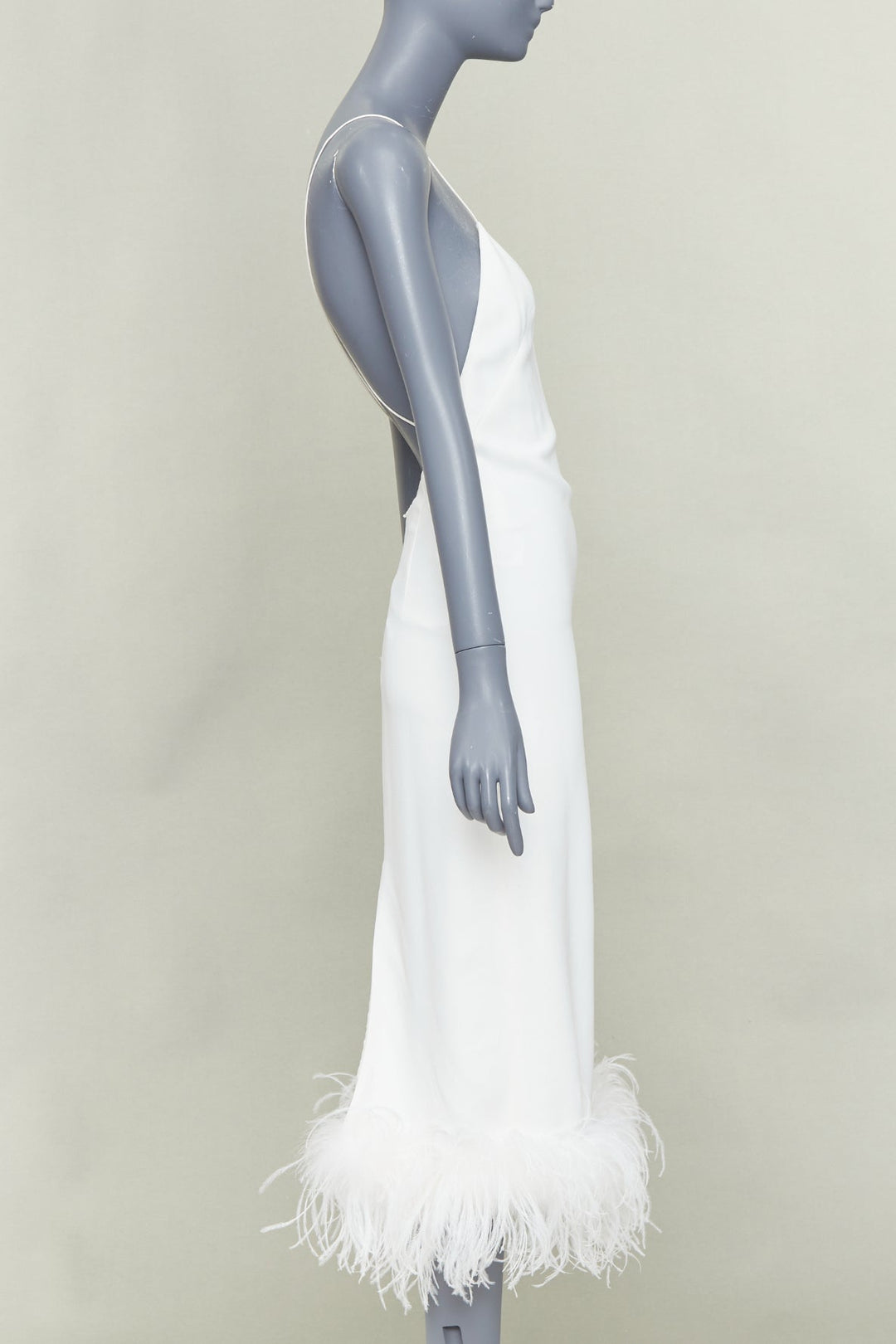MIU MIU 2022 Bridal white viscose stretch cady feather hem slip dress IT38 XS