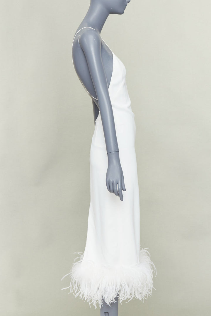 MIU MIU 2022 Bridal white viscose stretch cady feather hem slip dress IT38 XS