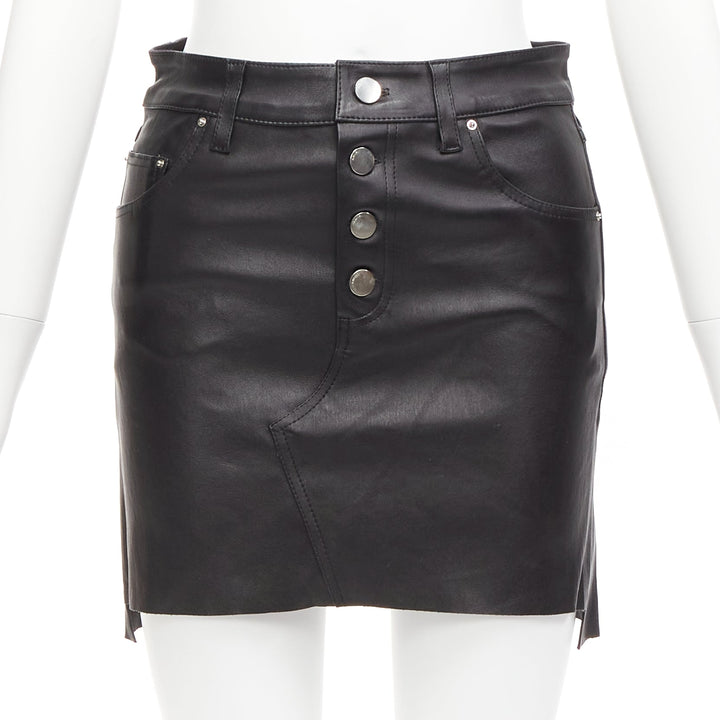 AMIRI black genuine leather high low back pockets mini skirt US0 XS
